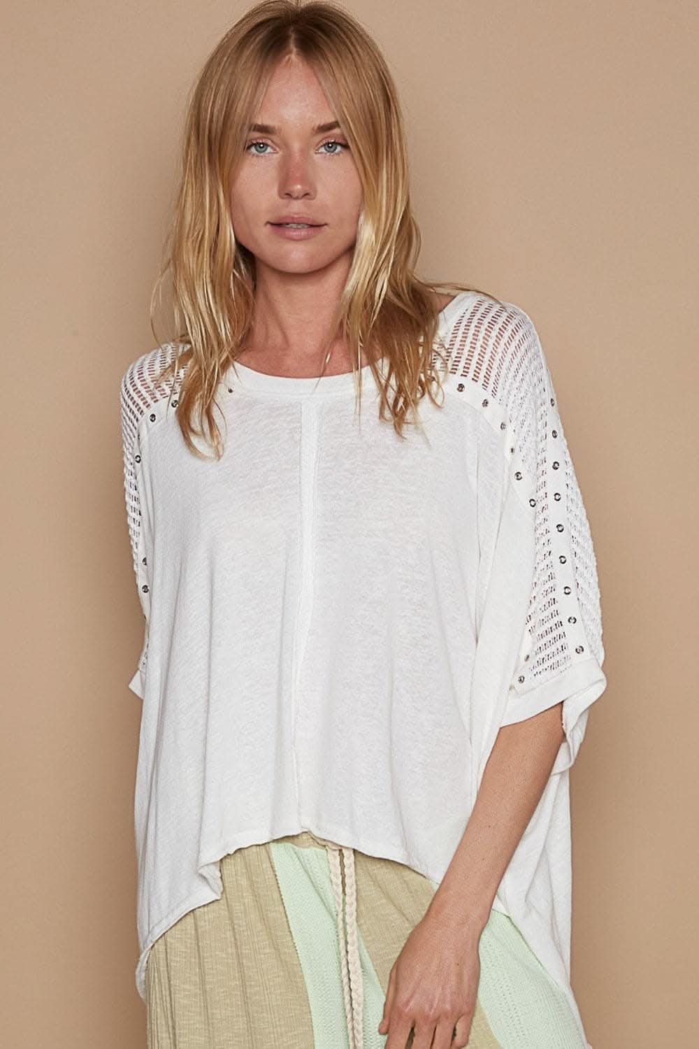 POL Eyelet Detail Studded High-Low Top - Love Salve